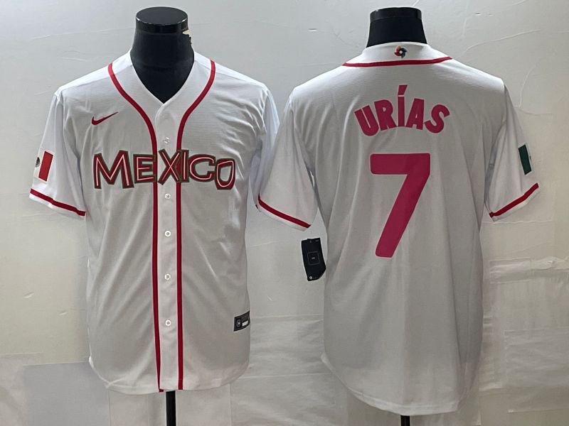 Men 2023 World Cub Mexico #7 Urias White pink Nike MLB Jersey12